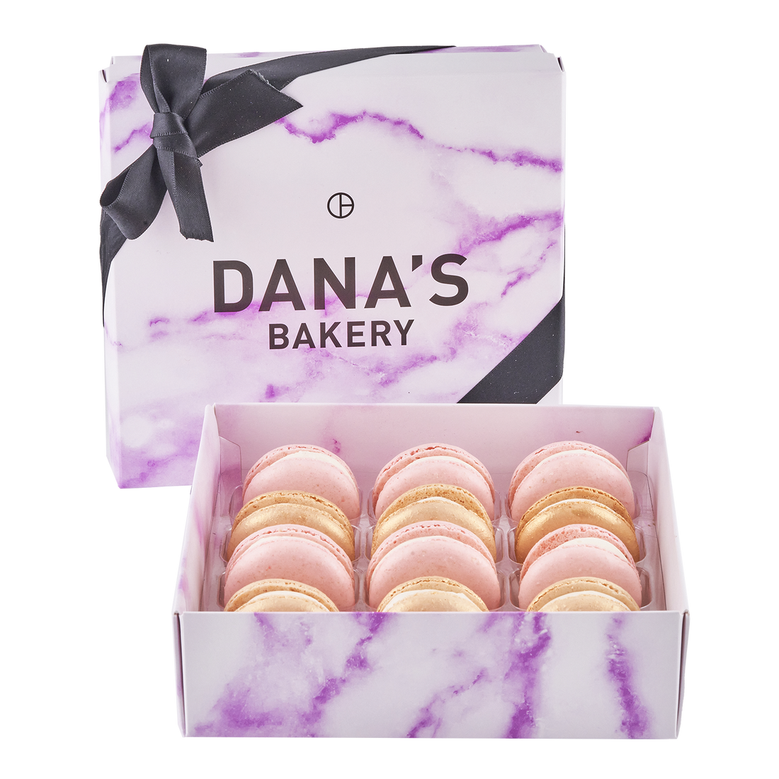 Macaron Marble Strawberries and Champagne Box of 12 - Snackmagic